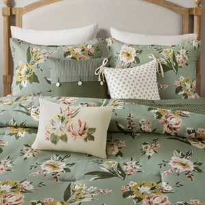 English Elm 7-piece Cal King Vintage Floral Comforter Set with Reversible Stripe and Bed Skirt B035P440214