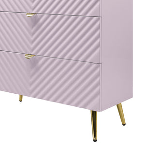 English Elm Gaines High Gloss Chest with Wave Pattern Design, Metal Legs, 5 Drawers, Durable Composite MDF Storage Pink 31 L x 15 W x 5 H B2726S00400