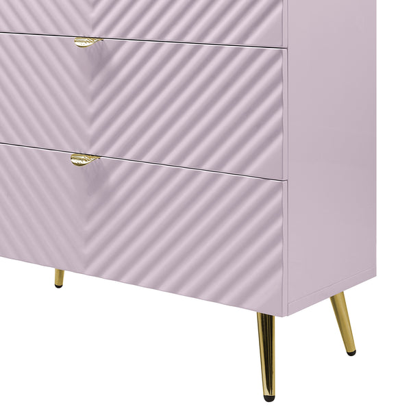 English Elm Gaines High Gloss Chest with Wave Pattern Design, Metal Legs, 5 Drawers, Durable Composite MDF Storage Pink 31 L x 15 W x 5 H B2726S00400