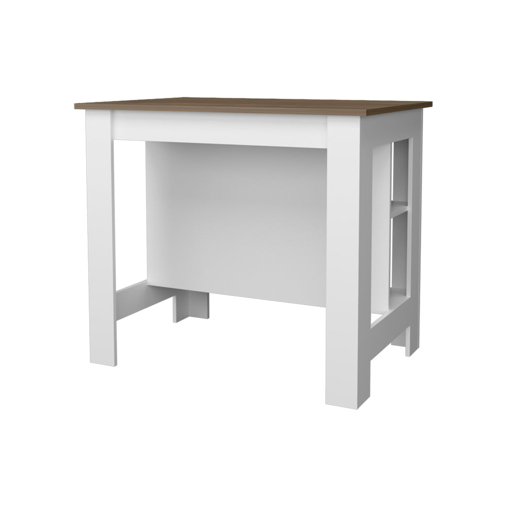 English Elm Aztec Melamine Kitchen Island with Open Storage Shelves, Mahogany/White Finish, Compact 35.4"H x 40.5"W x 27.5"D B128P237142