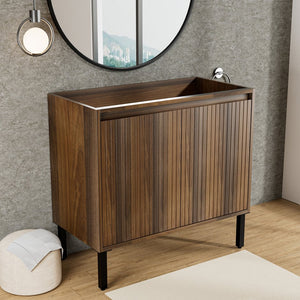 English Elm 36 Inch Floating Bathroom Vanity Fluted Wood Grain Panel with Ceramic Integrated Sink W3520S00043