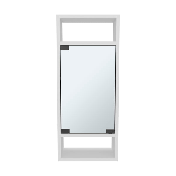 English Elm Uros Mirrored Medicine Cabinet with One Door, Slim Wall-Mounted Storage & 3 Open Shelves, White B070P337117