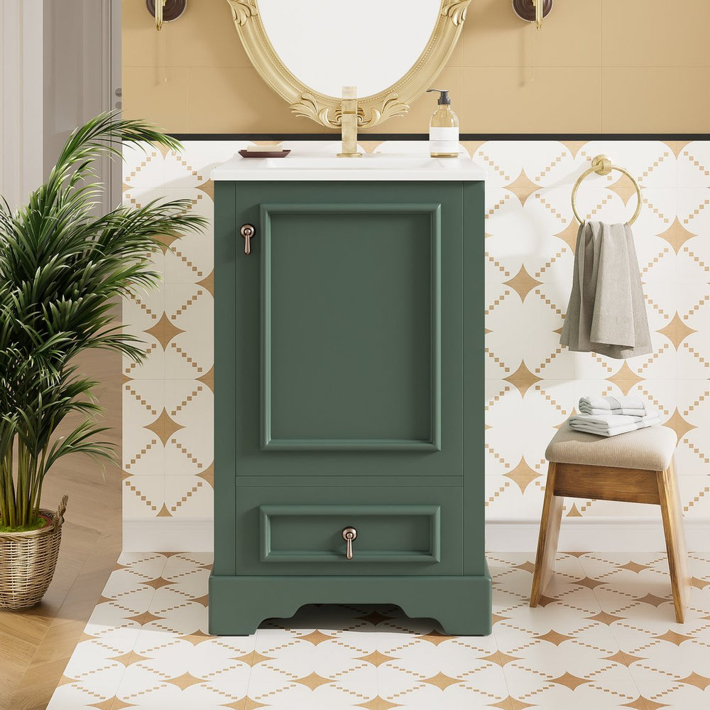 English Elm 20 Inch Bathroom Vanity with Ceramic Sink, Soft-Close Door, Adjustable Shelf, Smart Storage Organizing Design Green N729P299505F