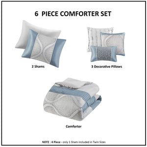 JLA Home Madison Park - 6 Jacquard Comforter Set with Elegant Ogee & Stripe Design, Hypoallergenic Plush Fill, Durable Care 92 L x 104 W x 1.5H MP10-8436