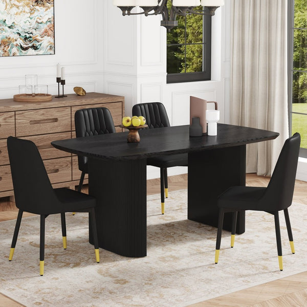 English Elm Table Set With 67" Black Wood Grain Dining Table & 4 Ergonomic Pu Chairs For Modern Luxury Dining W1151S04165-GIGA