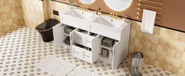 English Elm [video] 60 Inch Dual Sink Bathroom Vanity with Soft Close Doors and Mdf Cabinet N729P000017K