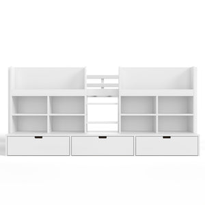 English Elm Twin Xl Low Loft Bed with Curtain Hideaway Chalkboard and Built-in Storage Shelves W1580S00399