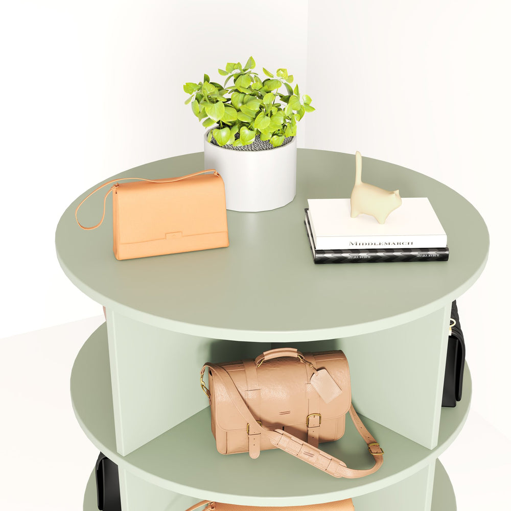 English Elm Green Rotating Tower Shoe Cabinet 7 Tier Organizer Holds 24 Pairs for Entryway W1320P191819