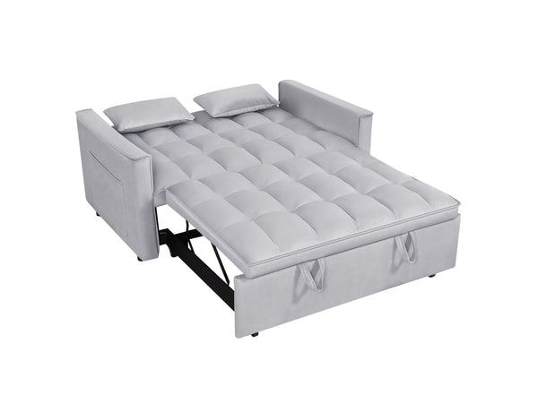 English Elm 54inch Flannel Sleeper Sofa with Double Armrests and Pouch, Adjustable Backrest Converts to Bed Silver grey W1410P251903