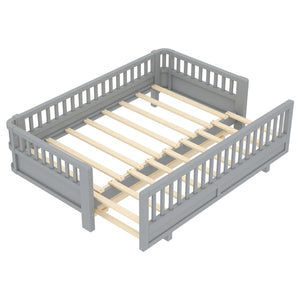 English Elm Twin Xl Convertible Platform Bed With Guardrails, Solid Wood Frame In Gray - Safe & Stylish Sleep Solution W1580S00242-GIGA