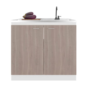 English Elm White Melamine Utility Sink Cabinet with Open Shelving for Laundry and Mudroom B062S01852