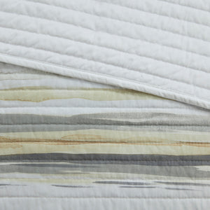 English Elm 6 Madison Park Marina Reversible Quilt Set Full/Queen with Coastal Watercolor Stripes & Embroidered Seashells Yellow 22.44 L x 17.72 W x 5.91 H B03597635