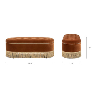 English Elm Melinda Velvet Storage Bench with Button Tufting and Bullion Fringe Bedroom Accent B2719P479032