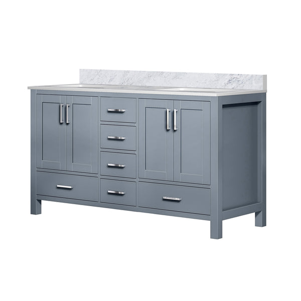 English Elm Dark Grey Double Bath Vanity 60" W X 22" D With Elegant Carrara Marble Top & Spacious Storage Solutions B2731P258878