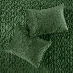 JLA Home Madison Park - 3 Velvet Quilt Set with Plush Polyester Velvet, Geometric Stitching, Antimicrobial Finish for Cozy Beds Green MP13-6467
