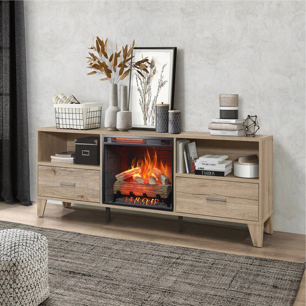 English Elm 23 Inch Infrared Quartz Electric Fireplace Insert with Log Set and Realistic Flame Effect W1769P263642