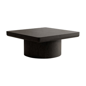 English Elm 34.6'' Square Coffee Table Parquet Wood Veneer Sculptural Cylindrical Base Modern Living Room Black W1435P337648