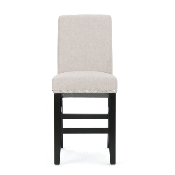 English Elm Christopher Knight Home® - 25" Contemporary Upholstered Counter Stools with Nailhead Trim, Wheat Fabric, Black Legs, Foam Comfort (Set of 2) N780P278314B