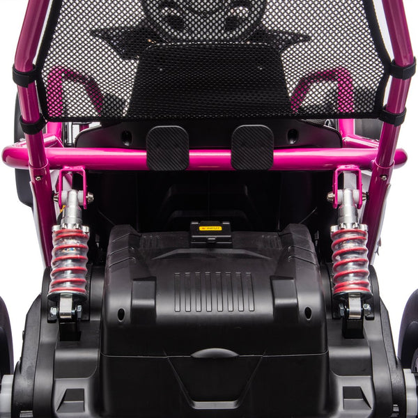 English Elm 24v Dual Motor Kids Go Kart with Drift Mode Roll Cage and Rear Suspension Ages 6 to 12 Rose Pink W1578P454058