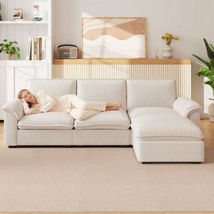 English Elm Cloud Sectional Sofa with Movable Chaise Soft Chenille Upholstery for Modern Living Rooms Beige W1359S00062