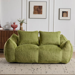 English Elm Giant Ultra Soft Fluffy Loveseat Bean Bag Sofa for Adults, Oversized Shredded Foam Couch with Pillows Green W3723P353897