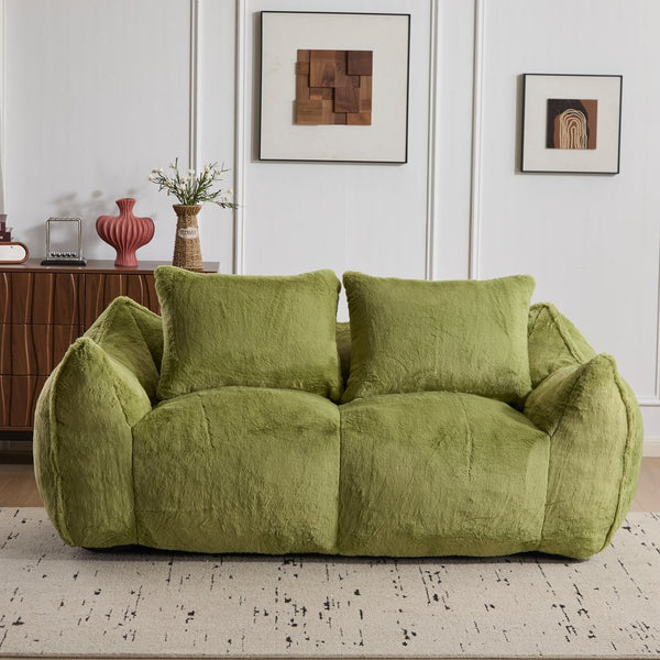 English Elm Giant Ultra Soft Fluffy Loveseat Bean Bag Sofa for Adults, Oversized Shredded Foam Couch with Pillows Green W3723P353897