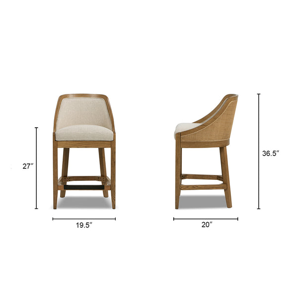 English Elm Jennifer Taylor Home - Charleston 27" Oak Counter Stool with Cane Back & Performance Fabric, Taupe Beige, Durable Comfort B2719P372713