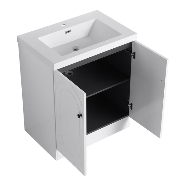 English Elm 30" Modern Freestanding Bathroom Vanity with Resin Sink, Soft-Close Doors, Adjustable Shelf, Durable Plywood Finish White W999S00271