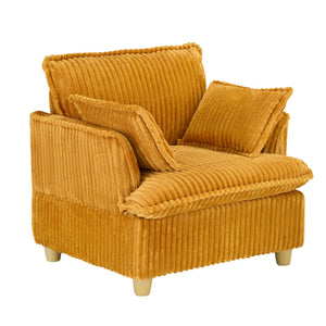 English Elm This single-seat corduroy sofa with ottoman and pillows — compact lounge chair for cozy reading nooks and naps Yellow W1658S00121