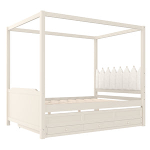 English Elm Full Bunk Bed with Trundle Bookshelf Storage Pine Frame Car Design for Kids W1580S00317