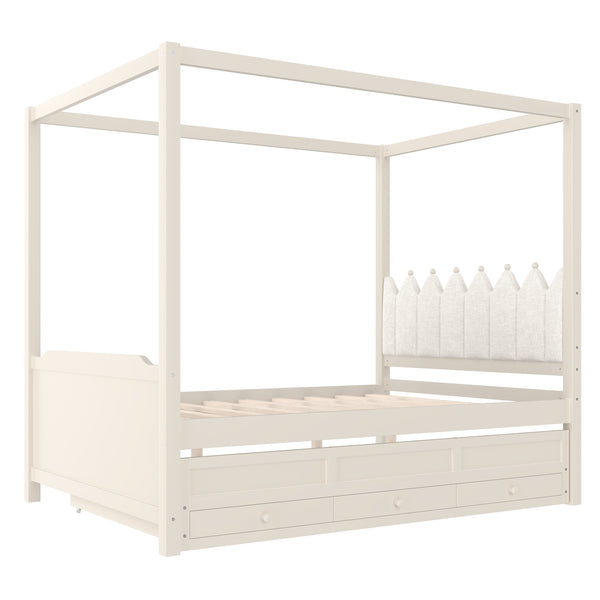 English Elm Full Bunk Bed with Trundle Bookshelf Storage Pine Frame Car Design for Kids W1580S00317