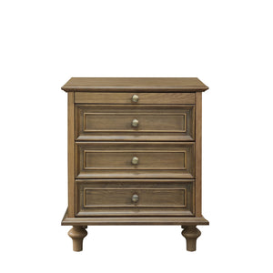 English Elm Farmhouse Nightstand Pine Wood Four Drawer Storage with Pull Out Tray Gourd Legs Light Brown W1716P399636