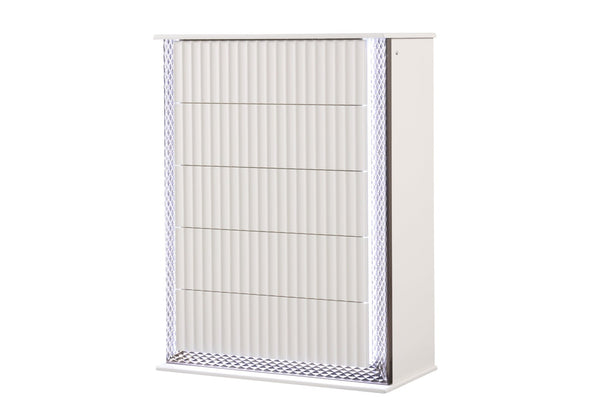 English Elm Fabio Contemporary Queen 5Pc Bedroom Set With Led Lighting, Diamond Accents & White Wood Finish P1 B009S01809-GIGA