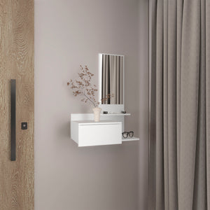 English Elm Vienna Floating Mirror Console Table with 3-Tier Shelves, Full-Extension Drawer, Modern Entryway Charm White 31.5 L x 18.2 W x 6 H B200P240257