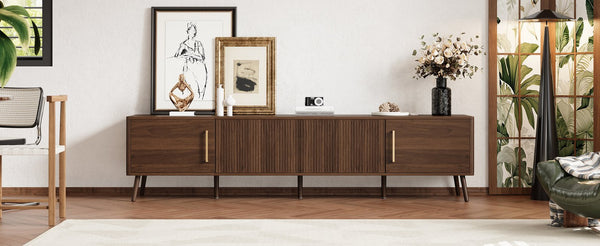 English Elm 78 Inch Walnut Entertainment Center Fluted Doors Solid Wood Legs for Living Room N710P372559P