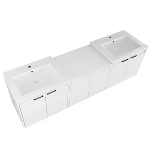 English Elm 72" Float Mount Double Sink Bathroom Vanity Glossy White Plywood Soft Close W999S00535