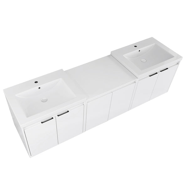 English Elm 72" Float Mount Double Sink Bathroom Vanity Glossy White Plywood Soft Close W999S00535