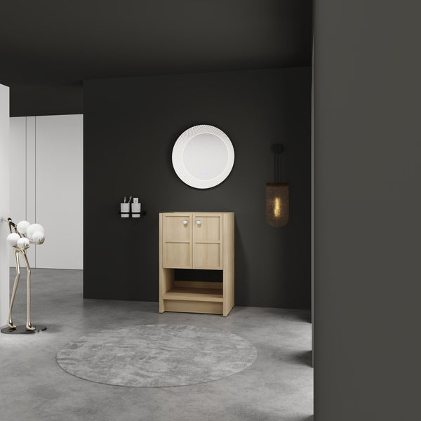 English Elm 24" Modern Freestanding Bathroom Vanity Oak Plywood with Soft-Closing Doors & Open Shelf Storage W1972P268402