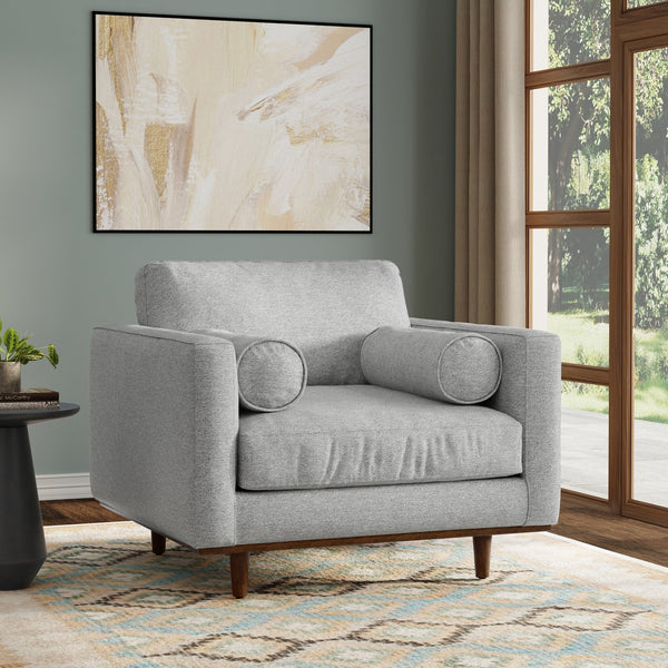 English Elm Morrison Sculptural Mid-century Armchair with Rubberwood Legs and Performance Fabric Gray B136P420741