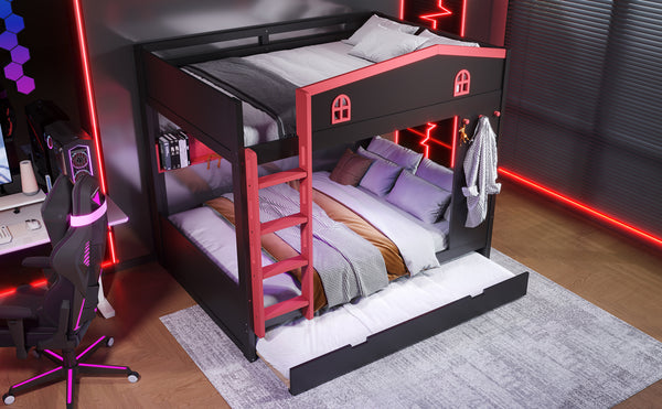 English Elm Twin Xl Solid Pine Loft Bed with Built-in Led Lighting and Storage Shelves W1580S00393