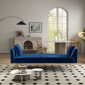 English Elm Modern Tufted Velvet Sleeper Sofa Retro Style Convertible Fold Flat for Compact Spaces Blue W2353P399459