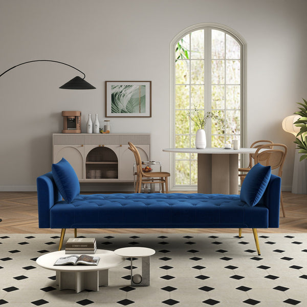 English Elm Modern Tufted Velvet Sleeper Sofa Retro Style Convertible Fold Flat for Compact Spaces Blue W2353P399459