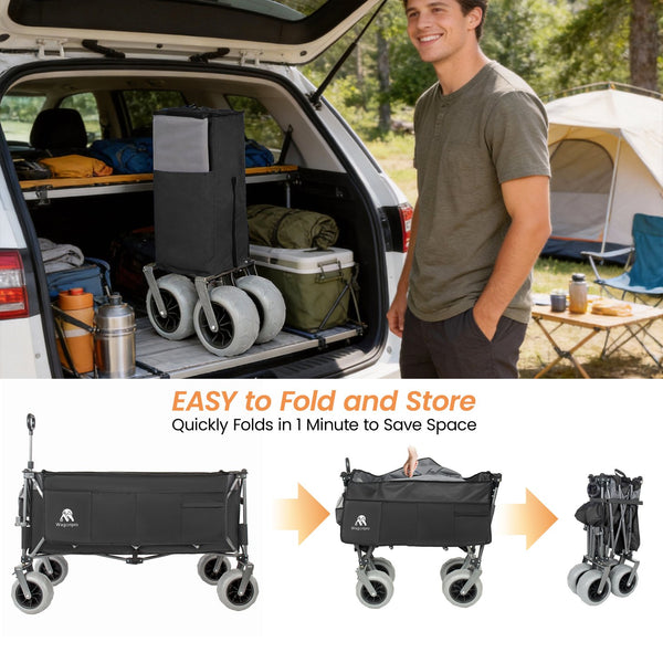 English Elm 52-inch Heavy Duty Folding Utility Wagon 560lb Capacity All Terrain Collapsible Cart Black+ Gray W2932P417661