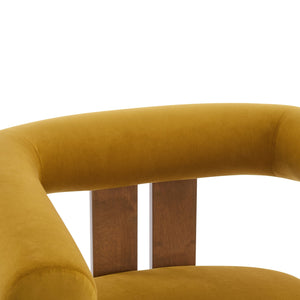 English Elm Christopher Knight Home® - Modern Upholstered Round Arm Accent Chair with Velvet Finish, Elegant Curved Back and Three Legs Design Mustard yellow 30.5 L x 29 W x 14.5 H N776P216194T