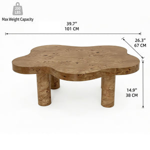English Elm 40-inch Cloud Shaped Coffee Table Sculptural Mdf Top with Tapered Legs for Living Rooms Natural Wood W3935S00005