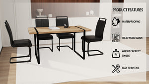 English Elm 59" Farmhouse Dining Set - Rustic Rectangular Table & 4 Pu Armless Chairs, Durable Metal Frame W2189S00169