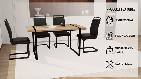 English Elm 59" Farmhouse Dining Set - Rustic Rectangular Table & 4 Pu Armless Chairs, Durable Metal Frame W2189S00169