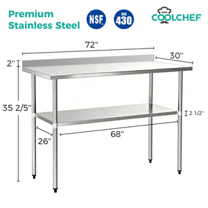 English Elm 30" X 72" Nsf Certified Stainless Steel Prep Table with Backsplash and Undershelf W3629P365487