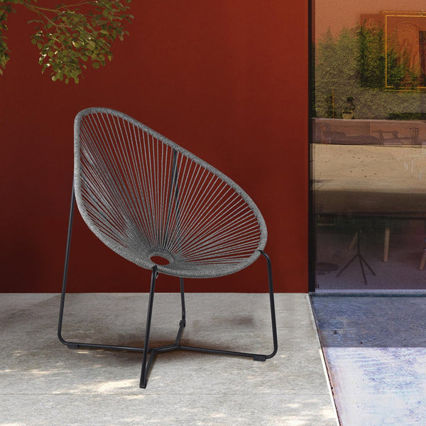 English Elm Lirren Steel Papasan Lounge Chair with Woven Rope Seat, Indoor/Outdoor Durable Design, No Assembly Required Gray B2736P354330
