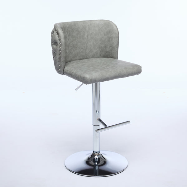 English Elm A&A Modern Swivel Barstools Set Of 2, Adjustable Height With Chrome Base, Ergonomic Gray Pu Leather W1143P193493